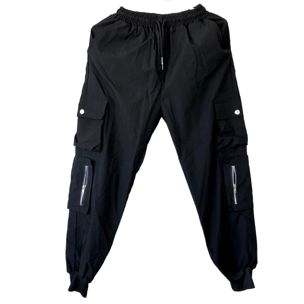 Black with Multi Pockets Jogging Workout Ankle Pants (S)
